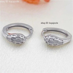 Pure Platinum 950 PT950 Snake Hoop Men Women Earrings 3.44-3.6g - Picture 1 of 7
