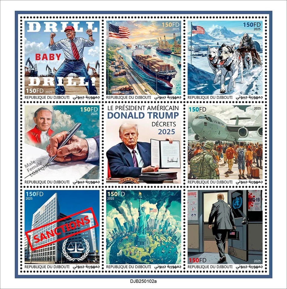US President Donald Trump Signs Executive Orders MNH Stamps 2025 Djibouti M/S - Image 1 of 1