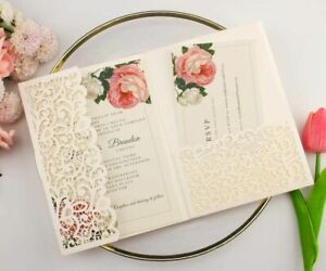 Glittered Tri-Fold Wedding Invitation Hollow Laser Cut Greeting RSVP Card Supply