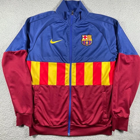 Nike FC Barcelona Jacket Mens Extra Large Blue Red Yellow Jersey Swoosh Zipper Cover