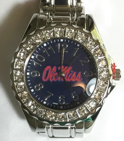 New Ole Miss Rebels Ladies Watch, Bracelet, Metal, Crystal,With Free Battery Cover