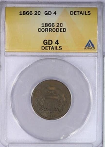 1866 Two Cent Piece 2c ANACS G4 G04 Details - Picture 1 of 4