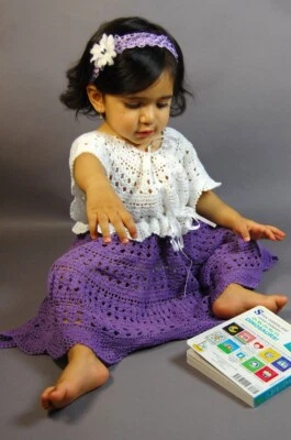 VESTIDO HECHO A MANO CROCHET ALGODÓN ORGÁNICO BEBÉ Y NIÑA ROJO MORADO 1T 2T 3T 4T 5T Foto 1 de 4