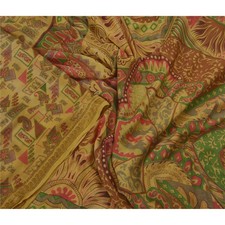 Sanskriti Vintage Cream Saree 100% Pure Silk Printed Zari Border Fabric Sari