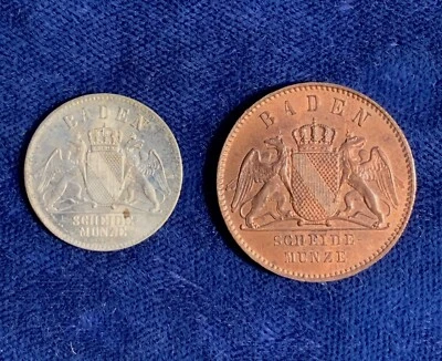 GERMAN STATES  BADEN 1866 KREUZER & 1871 3 KREUZER, BOTH UNCIRCULATED GEMS - Image 1 of 2
