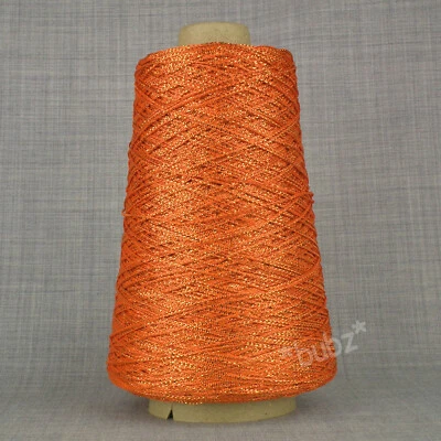 ORANGE METALLIC LUREX VISCOSE THREAD  200g CONE HAND MACHINE KNITTING WEAVING - Image 1 of 3