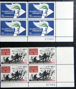 US Stamps 6 Mint Plate Blocks, Aug 63-May 64, SC# 1234,1181,1239,41,33,36 MNH - Picture 1 of 12