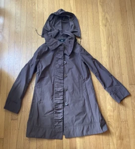 Rainforest Women’s Size Medium Brown Ruched Rain Jacket w/ Hidden Attached Hood - Picture 1 of 7