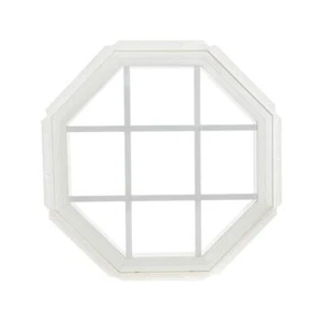 24 in. x 24 in. Ventana de vinilo geométrica octágono fija con rejillas - blanca - Imagen 1 de 2