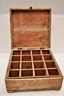 Vintage Wooden Apothecary Storage Box with Dividers 18x18 - Rustic Farmhouse Dec - Image 1 of 4