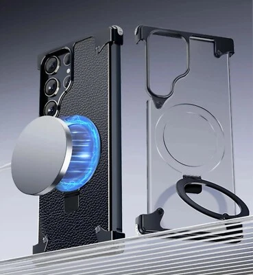 Funda con soporte de parachoques magnético de metal sin marco para Samsung galaxy S24 S23 Ultra + Foto 1 de 4