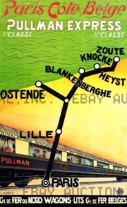 Paris Cote Belge Pullman Express Vintage train route poster advertisement print - Picture 1 of 1