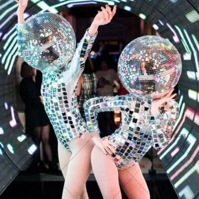 Cristal Plateado Disco Bola Espejo Casco Club Bar Disfraz Máscara Futurista Única Foto 1 de 3