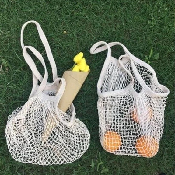 Mesh Shopping Bag Pack of 2 Natural Organic Cotton Biogradable & Eco-Friendly  - Image 1 of 4