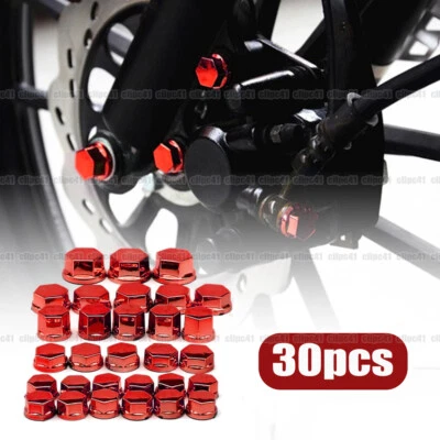 30Pcs Red Motorcycle Screw Nut Bolt Cap Cover Bolt Kit Decor Trims Accessories - Image 1 of 4