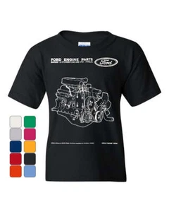 Ford Engine Parts Youth T-Shirt 6 Cylinder Motor Tee - Picture 1 of 7
