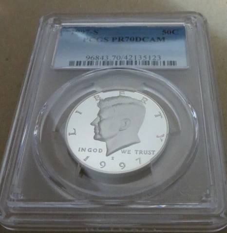 1997 S Kennedy CLAD Half Dollar JFK Proof PCGS PR70DCAM Deep Cameo Blue 50c Cover