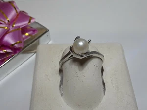 Vintage 6.3mm Natural Cultured Pearl Textured Raised Twist 10Kt WG Ring #14078 - Picture 1 of 4