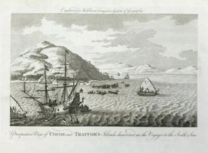 Cocos Südsee Verräter Insel Ansicht 1770 Original für Middletons Geographie - Bild 1 von 3