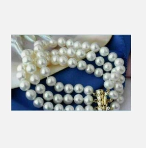 3 ROW AAA 9-10MM SOUTH SEA WHITE PEARL BRACELET 7.5-8"14K GOLD CLASP - Picture 1 of 6