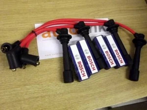 HT leads & Bosch spark plugs set, 8mm red, Mazda MX5 mk1 mk2 1.6 1.8, plug wires - Picture 1 of 1