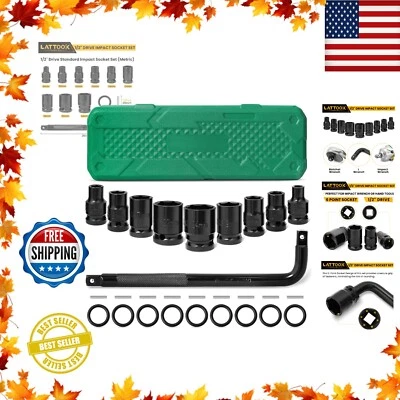 17Pcs 1/2 “ Drive Shallow Impact Socket Set(8-24Mm),Metric Socket Set,6-Point,C - Image 1 of 4