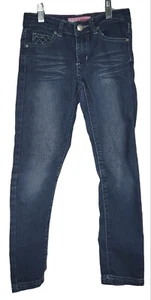 Pink Latte Girl's Jeans Size 7 Blue Denim Embroidered 5-pocket 22" inseam stretc - Picture 1 of 4