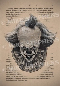 Horror Art Print - Pennywise IT Over Bookpage - Picture 1 of 1