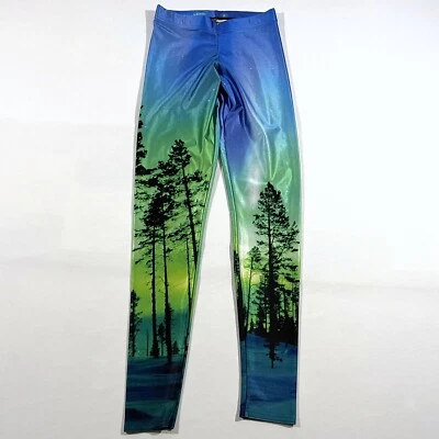 Black Milk Size S Aurora Skye Leggings Aurora Borealis Blue Green Sky Stretch - Image 1 of 4