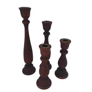 Wooden Turned Candle Stick Holders Country Farmhouse Set of 4 11" & 9" Vintage - Picture 1 of 2