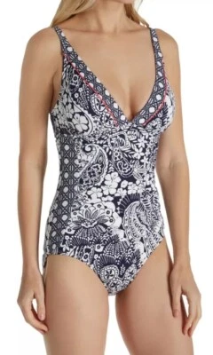 Roupa de banho feminina Tommy Bahama 242279 peça única azul marinho/branco tamanho 4 - Imagem 1 de 4