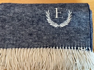 Mark & Graham ITALIAN WOVEN THROW BLANKET Navy Cream Tassle  Monogram “E” - Image 1 of 3