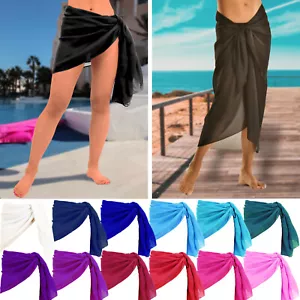 SARONG BEACH COVER UP SHEER MINI LONG SARONG SKIRT DRESS WRAP BIKINI LADIES - Picture 1 of 32