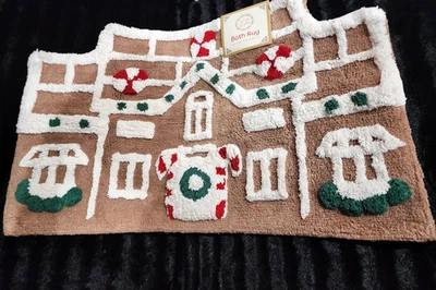 Ковер для ванны в форме пряничного домика хлопок 20x32 дюйма рождественский веселый гламурный конфетный мягкий - Изображение 1 из 4