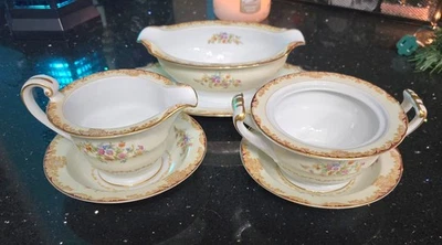 Noritake "Mystery 175" Gravy Boat W/ Under Plate/Creamer/Sugar Bowl (Oc. Japan) - Image 1 of 4