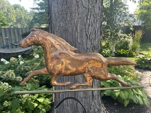 Topper banderuola cavallo corsa rame vintage 31" arte popolare primitiva - Foto 1 di 5