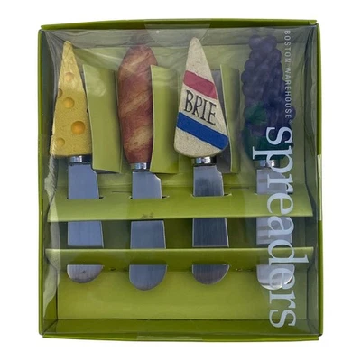 Juego de 4 cuchillos esparcidores de queso Boston Warehouse vintage asas de pan brie uvas Foto 1 de 2