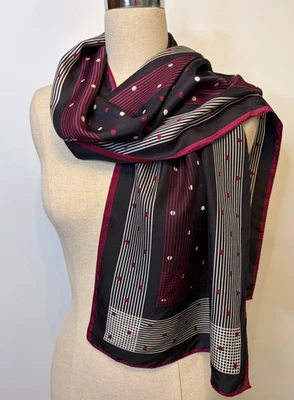 Talbots - Bufanda oblonga a rayas y puntos negros, blancos y magenta - Seda Foto 1 de 3