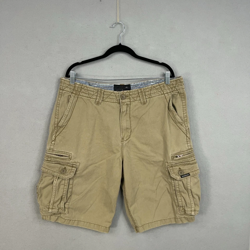 Pantalones Cortos Quiksilver Para Hombres 36 Caqui Carga Multi Bolsillo Cremallera Solapa Algodón Surf Utilidad Foto 1 de 4