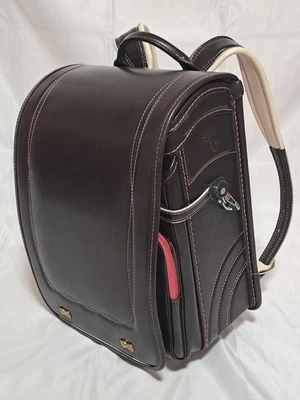 Japanese Randoseru School Backpack Brown Pink Ribbon Girl Used Japan Leather Bag - Image 1 of 4