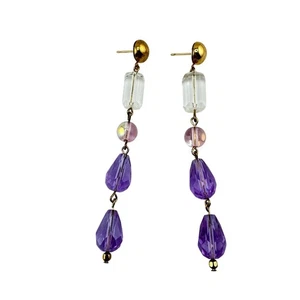 Handgefertigte Vintage Kristall Glas Pastell Perlen Ohrhänger 3,25" Ohrringe - Bild 1 von 4