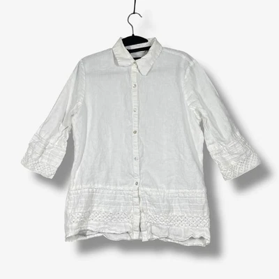 Blusa Richard Malcolm Irlandesa Lino Botón Mujer M Ribete Minimalista Cottagecore Foto 1 de 4