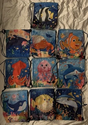 Kids Party Ocean Fish Theme Strap Goodie Bags - 10 Bags Total - Image 1 of 2