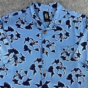 Vintage Guess Jeans Loop Collar Shirt Medium Rayon Hawaiian Blue Short Sleeve - Picture 1 of 13