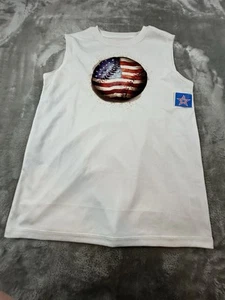 American Flag Baseball Boys White Tank Top in Size Xl Red Blue Sleeveless - Picture 1 of 4