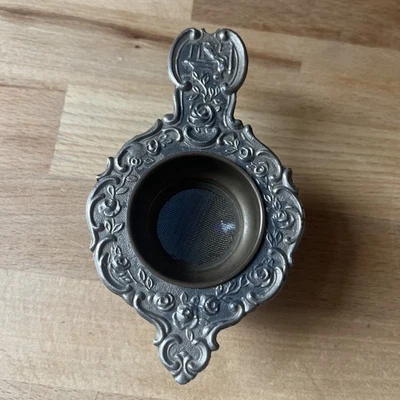 Antikes Teesieb mit Schale Blau Glas - Bild 1 von 3