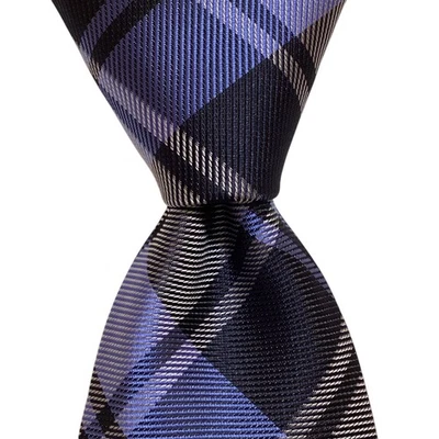 TOMMY HILFIGER Men's Silk/Polyester Necktie Designer PLAID Blue/Gray NWT $69.50 - Image 1 of 3
