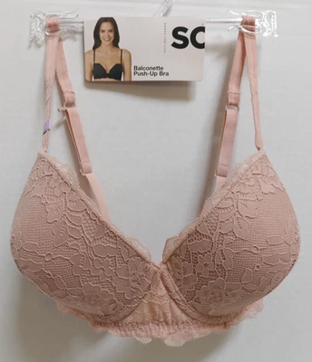 New Juniors' SO Lace Balconette Push Up Bra ZG01B430R Size 38D Misty Rose - Image 1 of 3
