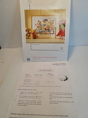 Permin of Copenhagen Sailors Ahoy! Counted Cross Stitch Pattern Nautical Bears - Image 1 of 4