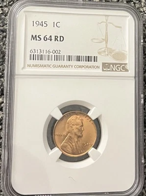 1945 Lincoln Wheat Penny NGC MS-64 RD - Image 1 of 2